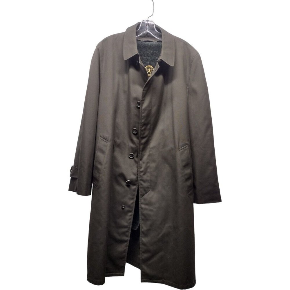 Alligator Weather Style Wool Overcoat Dark Olive Green Union Made 48" 2XL